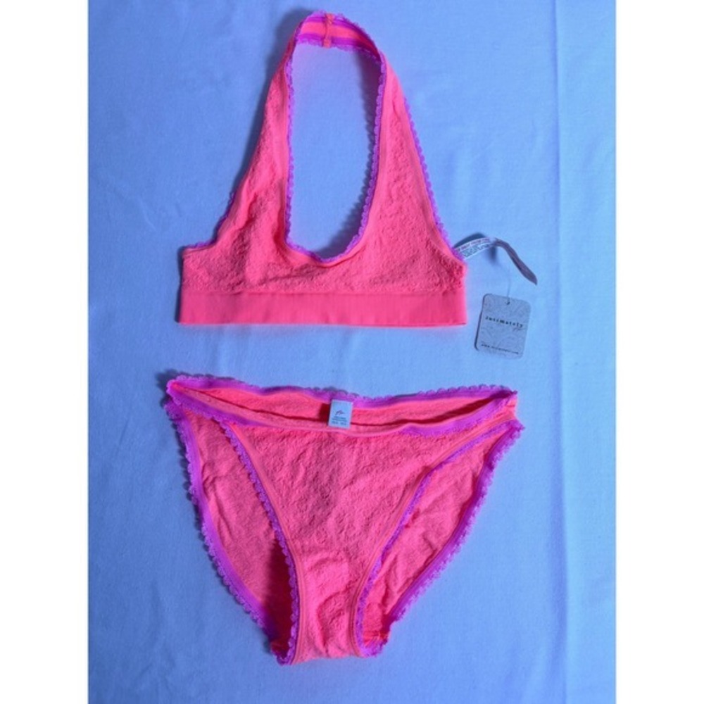 Free People Intimately Lingerie Set XS/S Neon Coral Lace Halter New Lace Trim